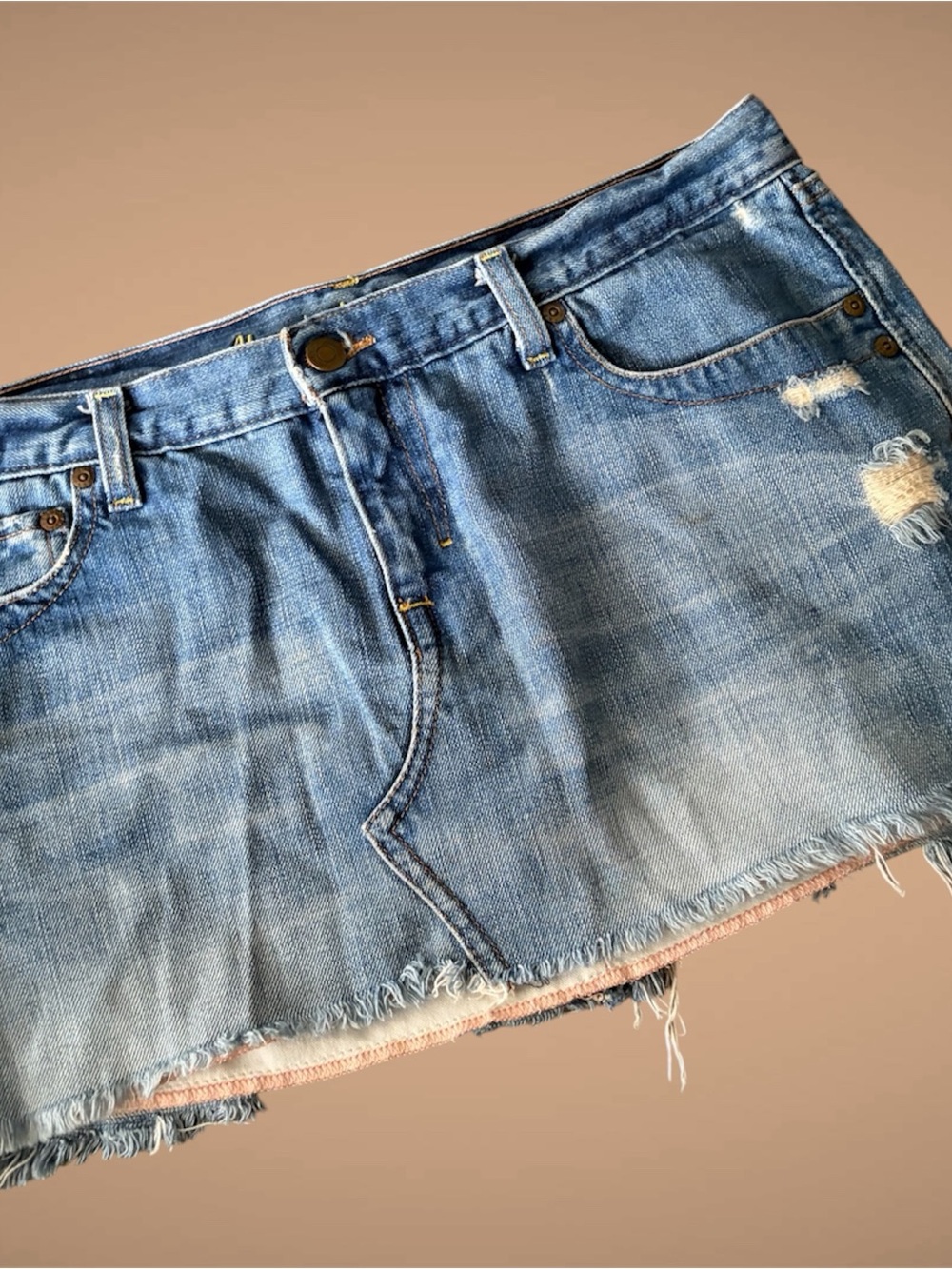 Y2K Distressed Abercrombie & Fitch denim mini skirt